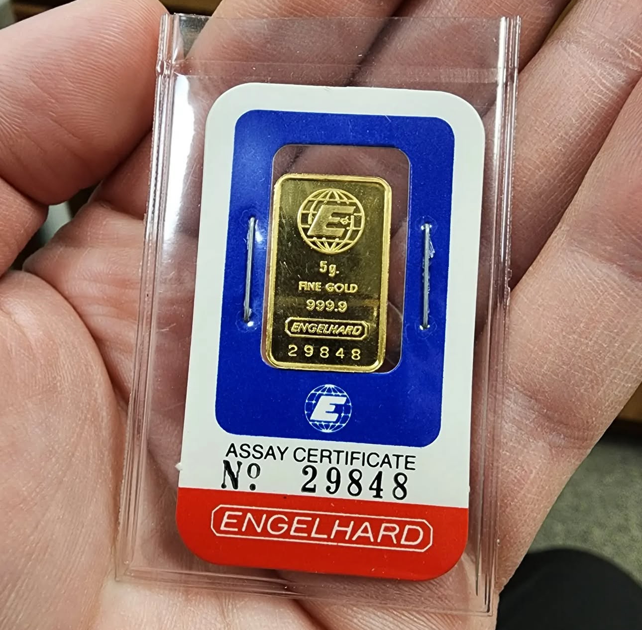 5 grams Engelhard Gold bar